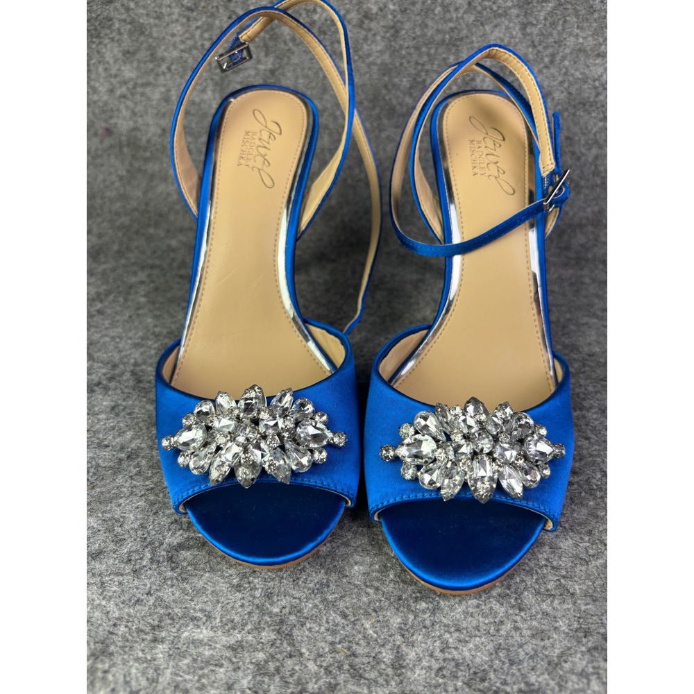 Jewel Badgley Mischka Stiletto‎ Heels Womens 7.5 Blue Crystal Embellished Satin